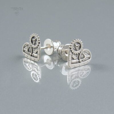 Steampunkowe kolczyki serca ze srebra 925