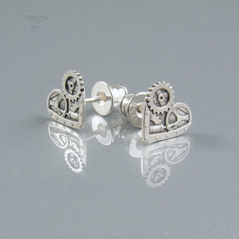 Steampunkowe kolczyki serca ze srebra 925