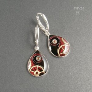 Kolczyki Czas i Ogień – srebro 925, zegarkowe mechanizmy i odrobina magii