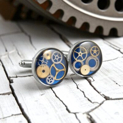 Granatowe spinki do mankietów z trybami 3D