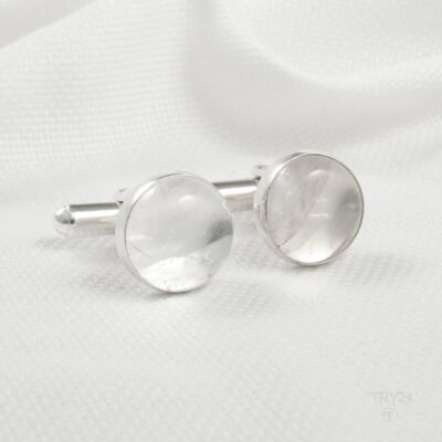 Spinki do mankietów z przezroczystym kwarcem w srebrze pr. 925 – widok z góry