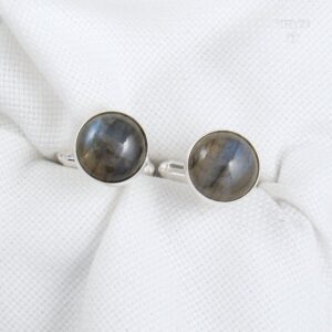 Spinki do mankietów z labradorytem w srebrze pr. 925 – widok z góry