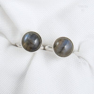 Spinki do mankietów z labradorytem w srebrze pr. 925 – widok z góry